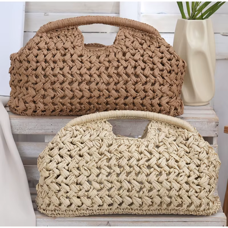 Sac à main tendance pour femme, style bohème, grande capacité, sac de voyage tissé, sac bandoulière élégant en raphia fait main, populaire