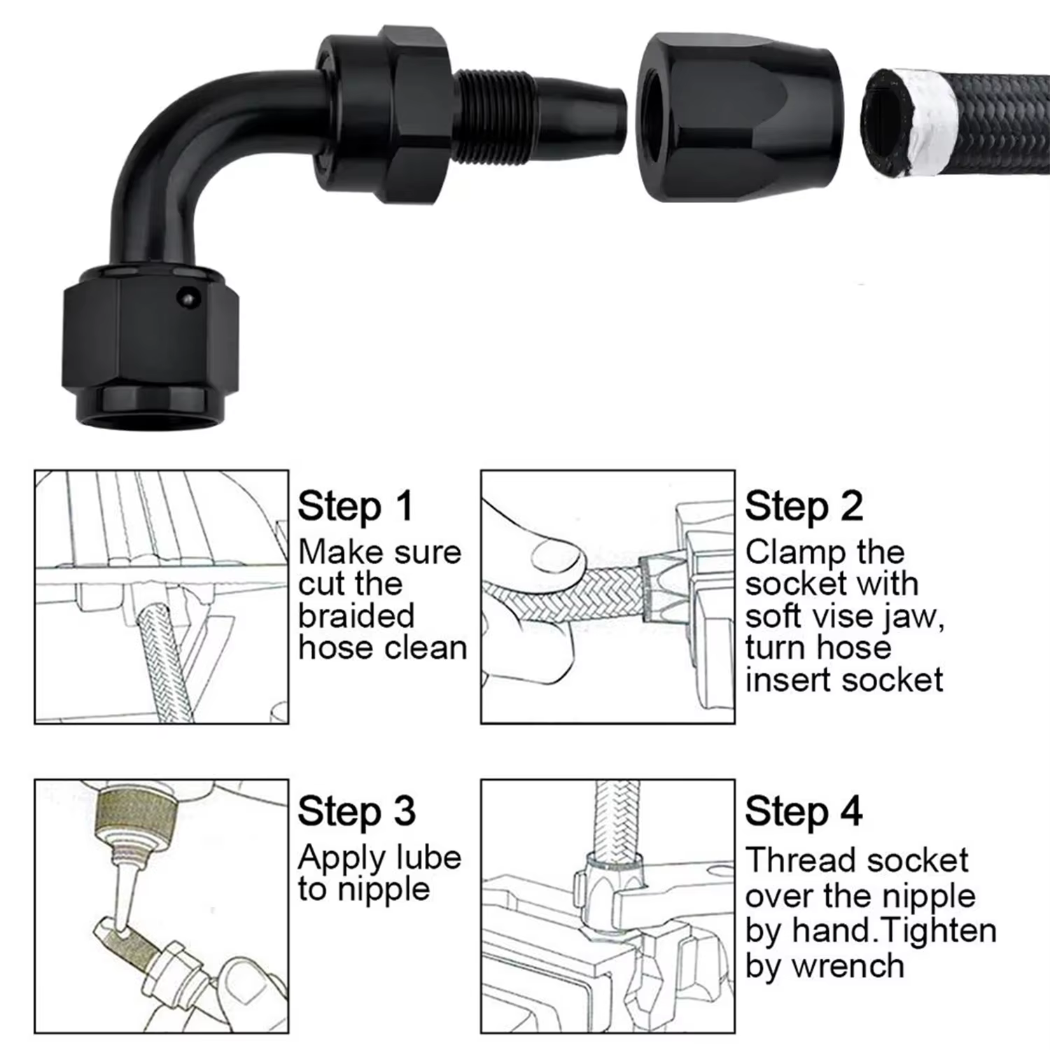 AN4 AN6 AN8 AN10 Kit de refroidisseur d'huile de voiture en aluminium universel pour 0 ° 45 ° 90 ° 180 ° Adaptateur de raccord de tuyau pivotant pour tuyau de gaz de carburant d'huile tressé