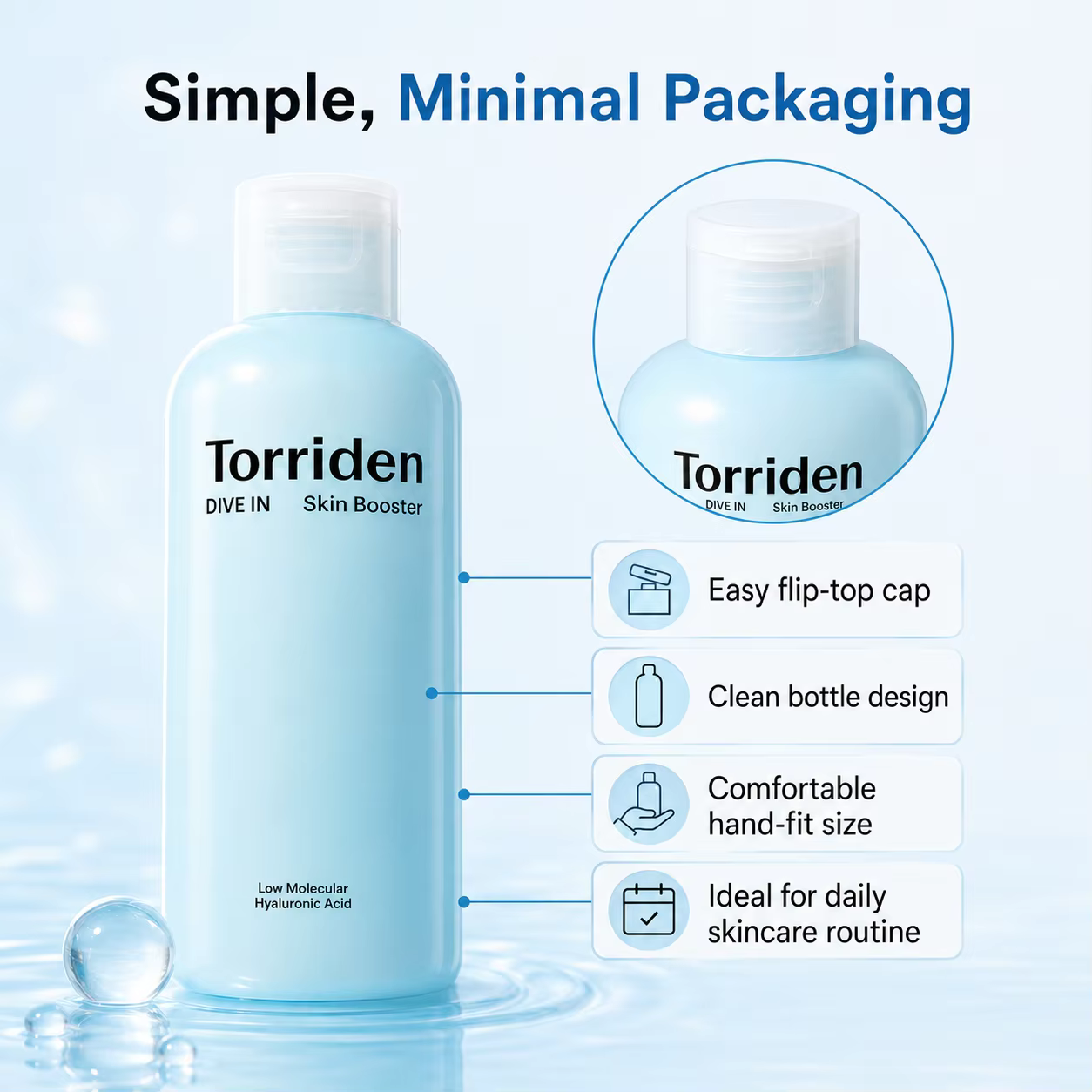 Torriden DIVE-IN Acide Hyaluronique à Faible Poids Moléculaire - Booster Cutané 200ml - Tonique Hydratant Visage