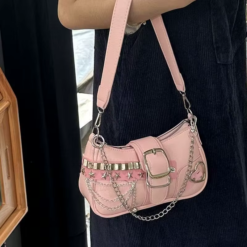 Sac à bandoulière léger en cuir PU avec sangle en chaîne, sac à main décontracté sous les bras pour les déplacements et les réunions sociales, sac à main pour femmes