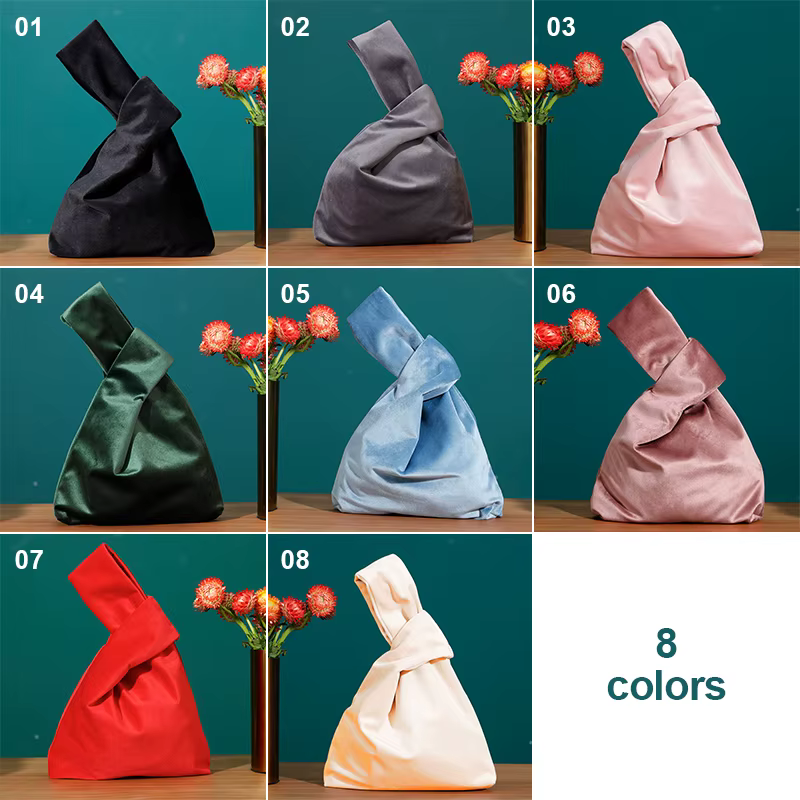 Sac à main Vintage en velours pour femmes, sac pliable réutilisable en tissu velours, sac de poignet Hefeng japonais, sac de rangement pour clés de marche
