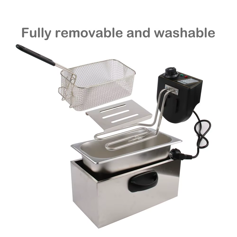 Friteuse électrique en acier inoxydable 4L, poêle à huile thermostatique, réglage de la température, poulet chronométré, frites, marmite à frire