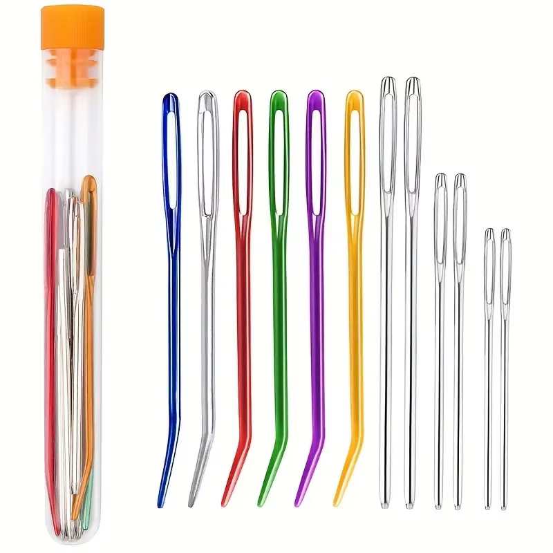Ensemble d'aiguilles à coudre à la main-aiguilles coudées émoussées à gros œil pour bricolage tricot broderie pull outils de couture-outils de tissage