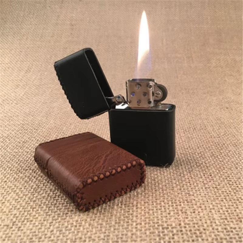 Manchon de protection Durable en cuir de vache cousu à la main, étui Simple pour housse de briquet Zippo