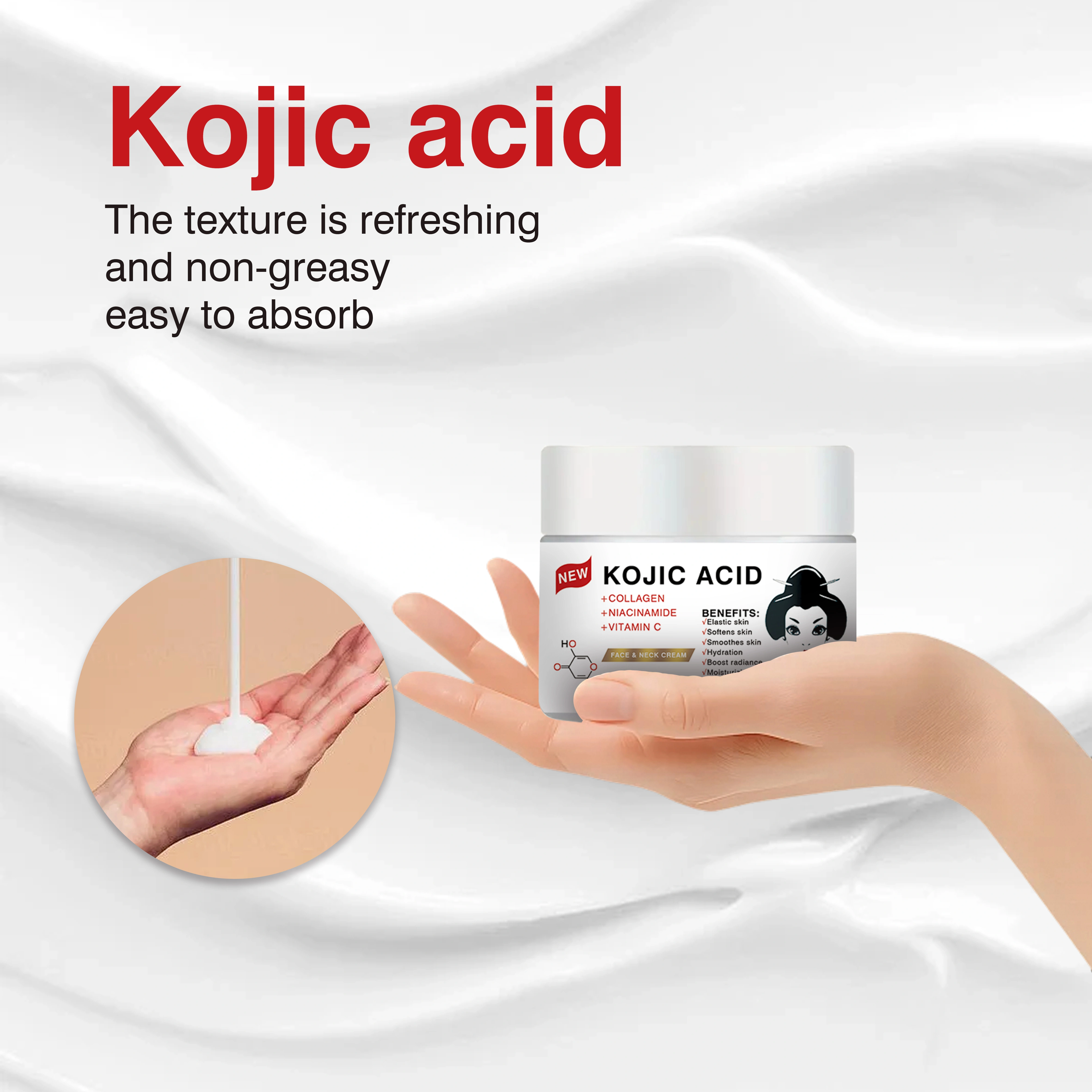 Crème pour le visage et le cou à l'acide kojique - Hydratante