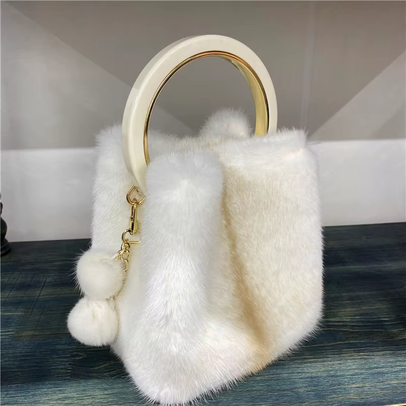Sac à main en fourrure de vison naturelle pour femmes, sacs de luxe haut de gamme carrés en vraie fourrure avec poignée supérieure, sacs à bandoulière de grande capacité pour femmes