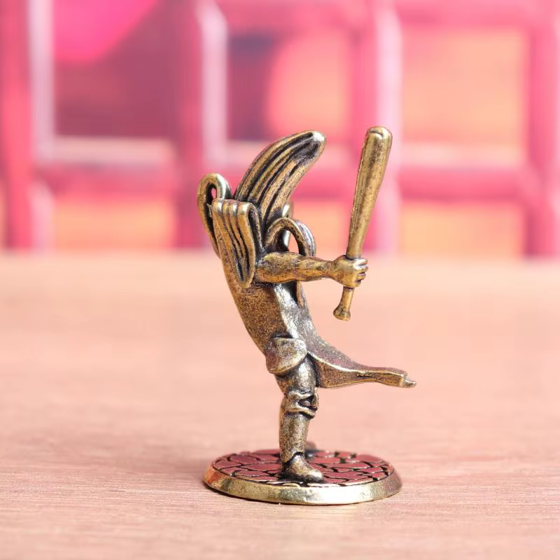 Figurine de joueur de guitare banane en laiton, Vintage, faite à la main, banane de samouraï pour hommes, décor de collection pour la maison et le bureau