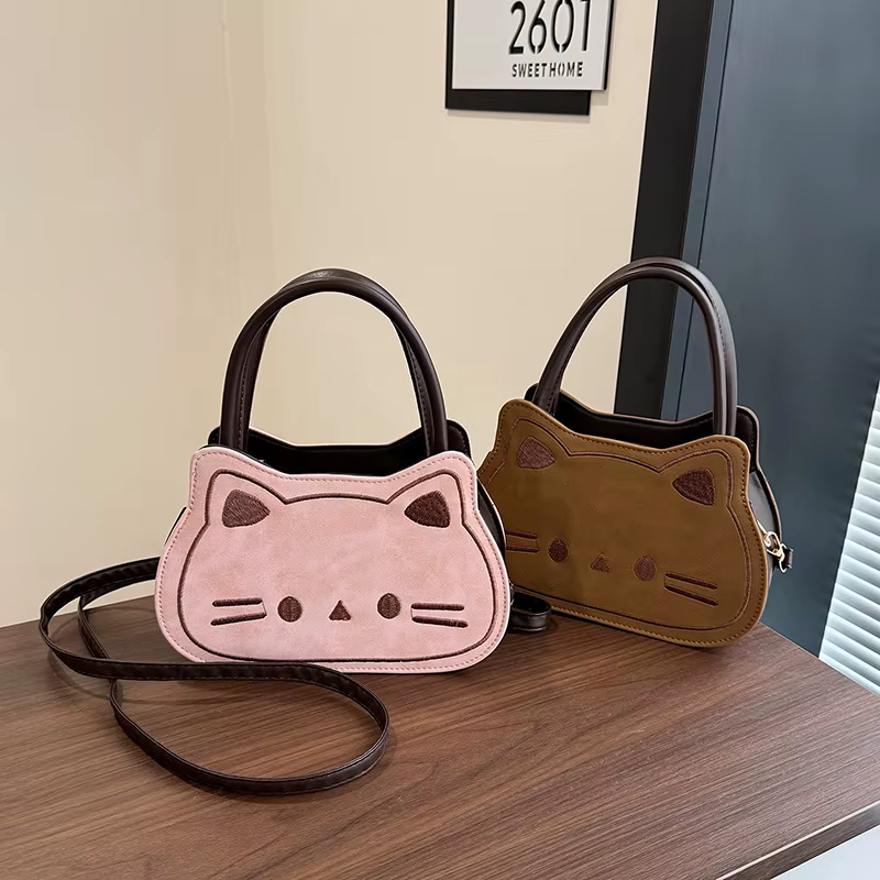 Sac à main chat mignon, sac à bandoulière pour femme, sac à bandoulière dessin animé tendance, style frais et doux automne-hiver, en PU