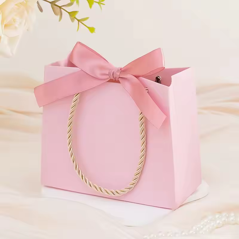Sacs cadeaux de remerciement avec poignées, Mini sac à main rose avec ruban à nœud, sac de cadeaux de fête en vrac pour fournitures de mariage de Festival