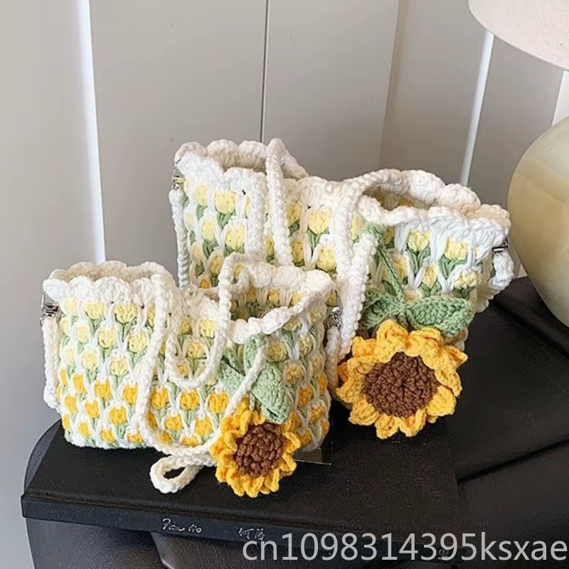 Sac bandoulière au crochet pour femme et fille, fait main, color block, léger, décontracté, pour l'été et le quotidien