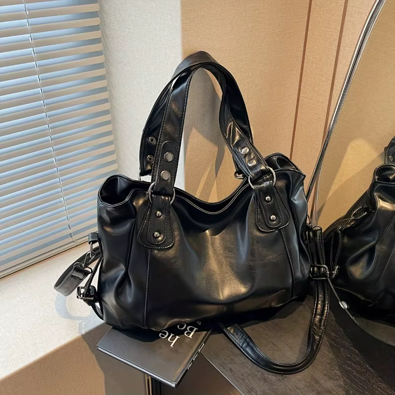 Sac à main en cuir vintage de grande capacité avec fermeture à glissière, fourre-tout à bandoulière, polyvalent à la mode, adapté au déplacement