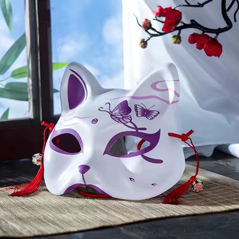 Masque de Cosplay demi-masque fait à la main, masque de chat japonais, Style japonais pour spectacles sur scène, Anime Cosplay