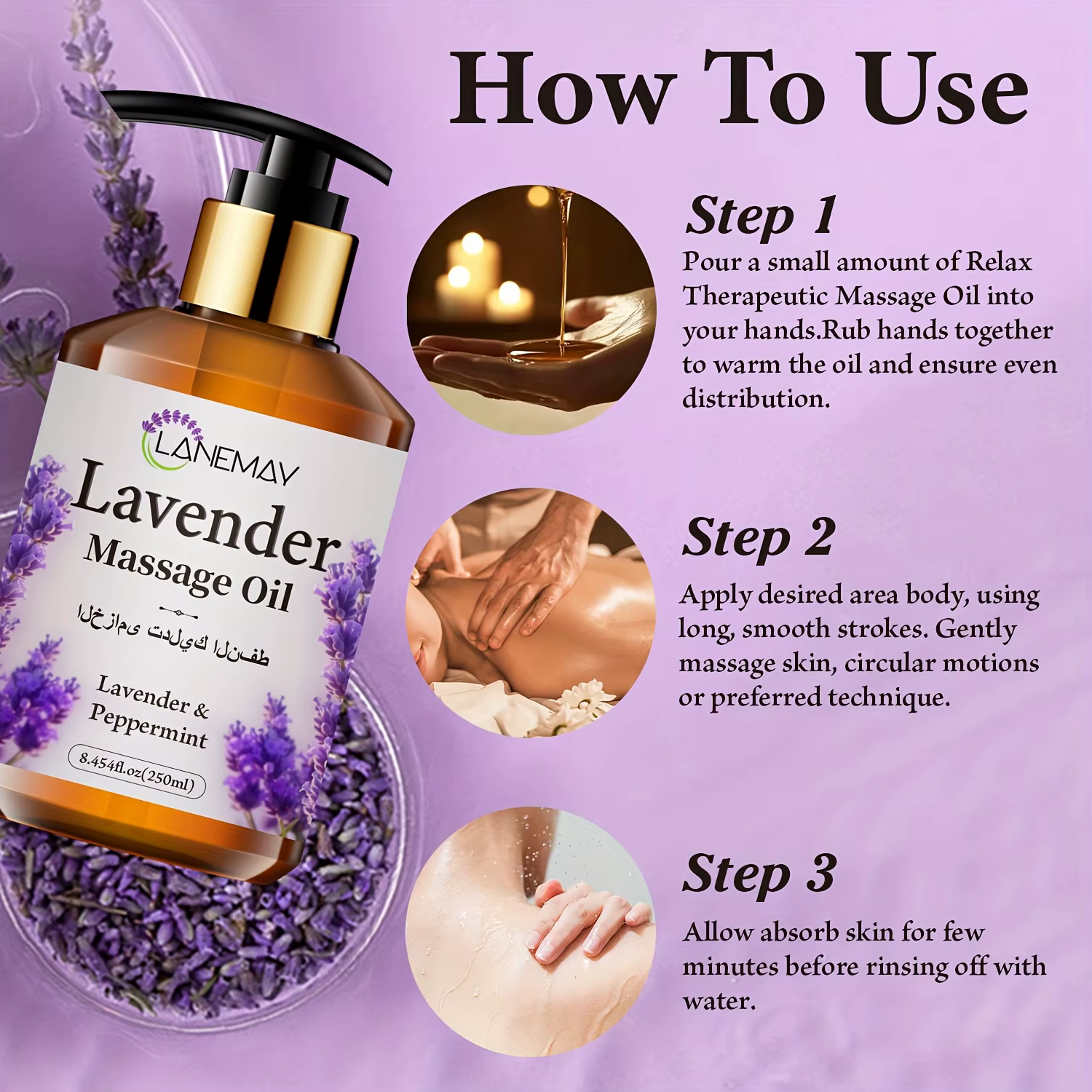 Huile de massage à la lavande et à la menthe poivrée