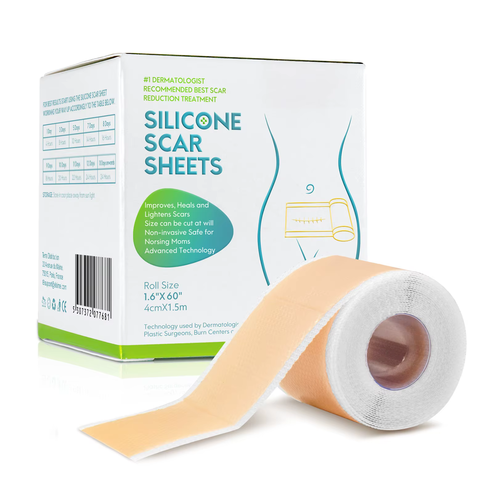 Feuilles de silicone pour cicatrices 4cm x 150cm