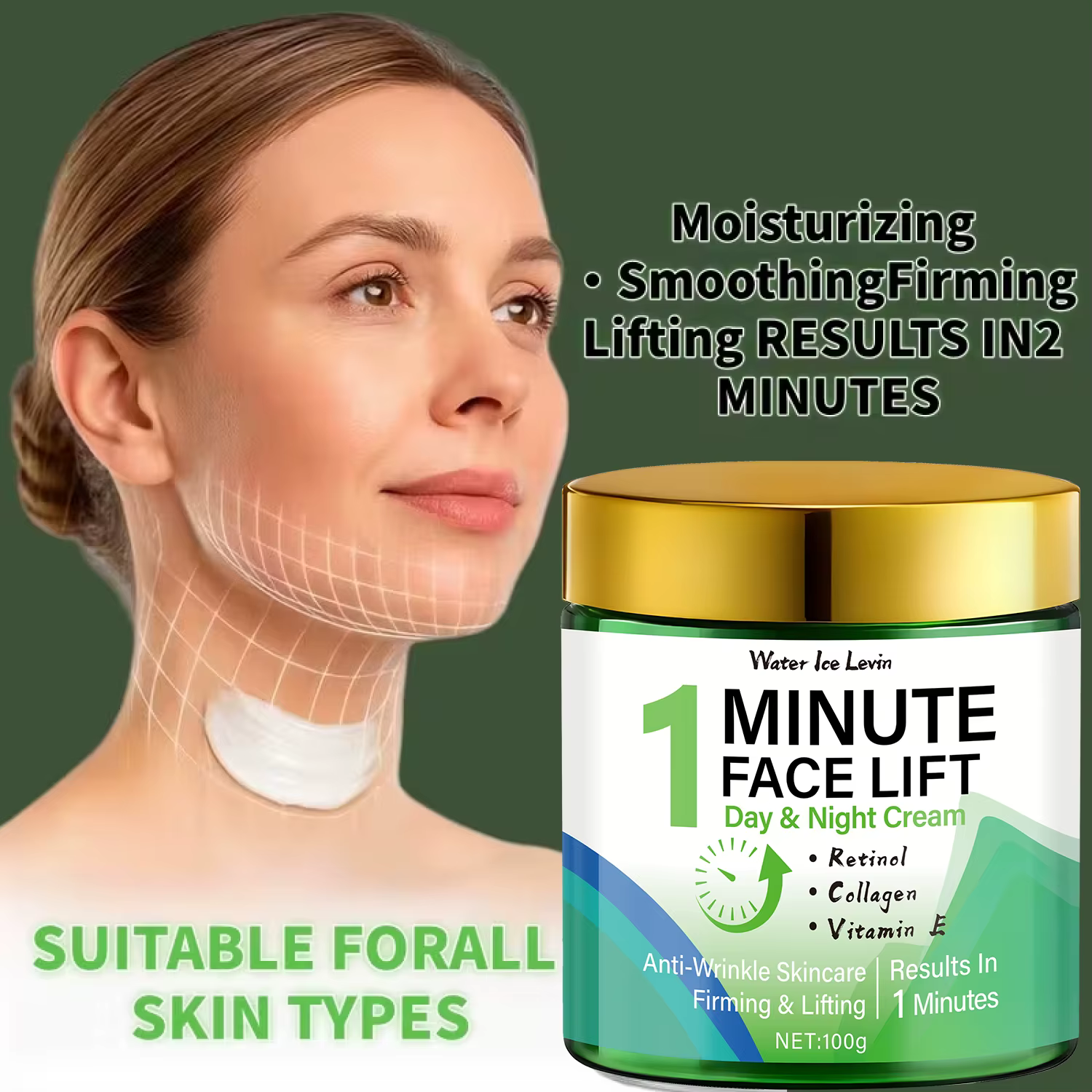 Minute Face Lift Crème de jour et de nuit au rétinol et au collagène pour une raffermissement instantané et une humidité profonde.