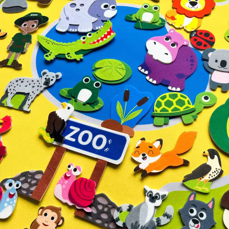 Ensemble de planches d'histoire en feutre d'animaux de ferme, Kit de jeu interactif d'apprentissage précoce, Puzzle mural suspendu, jouets regalos de tout-petits