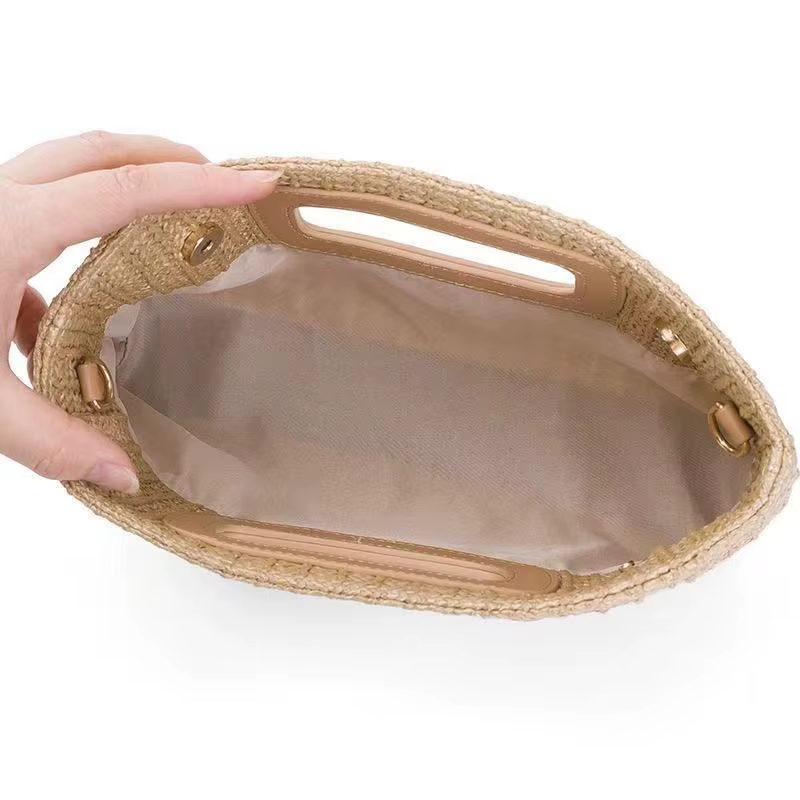 Sac à main pour femme en paille avec bandoulière chaîne et poignée supérieure, style bohème décontracté, pour l'été, la plage, les vacances et les voyages