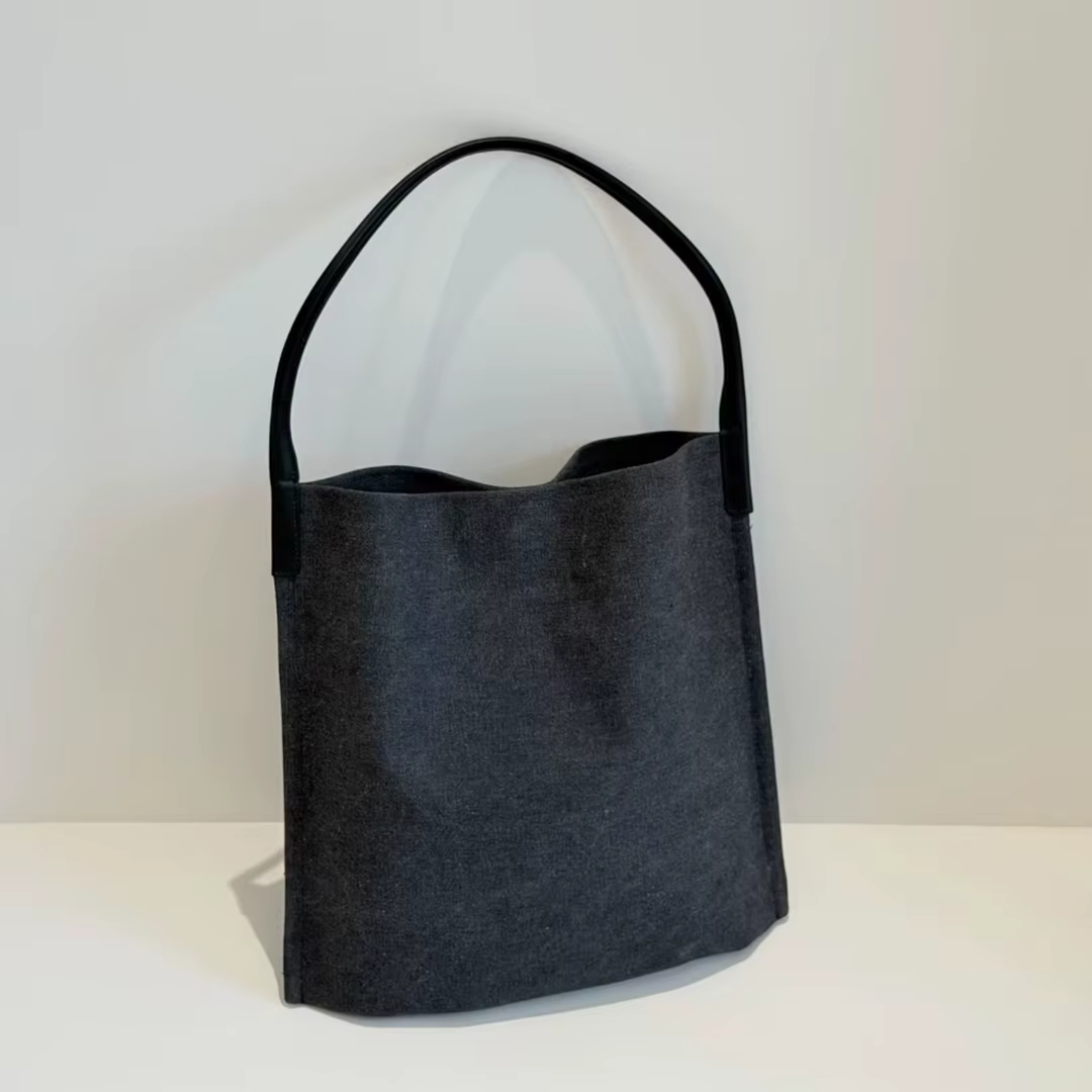 Sac Fourre-tout en Toile pour Femme avec Poignées en Cuir Véritable Grande Capacité Sac à Épaule Style Minimaliste Style Japonais et Coréen Décontracté Pour Usage Quotidien Pour le Travail Pour l'Écol