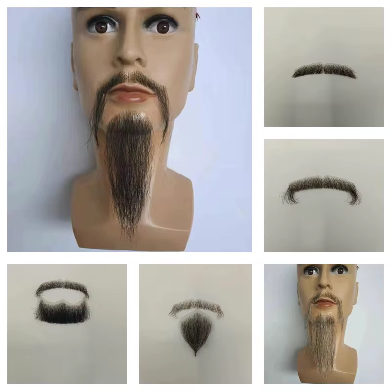 Belle moustache de barbe longue pour hommes, fête/film, noir, gris, maquillage réaliste, barbe en dentelle