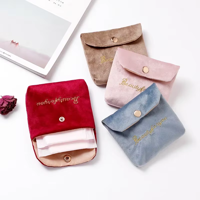 Sac à Cosmétiques en Velours pour Femme et Fille, Serviette de Voyage, Serviette Hygiénique, Rouge à Lèvres, Pochette de Maquillage