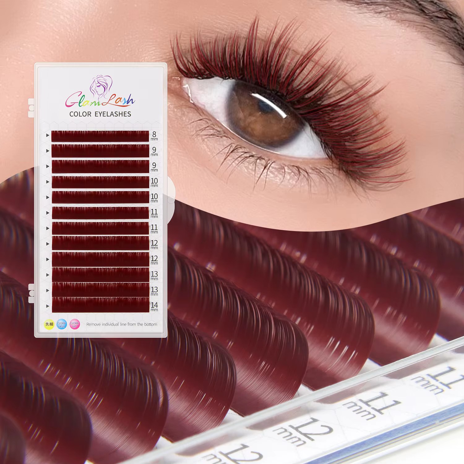 GLAMLASH cils colorés bleu lac/lavande/cannelle/vert foncé/gris Matcha Extension de faux