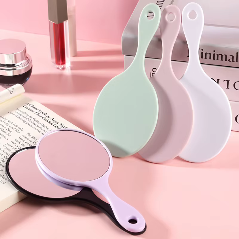 Miroir de maquillage à main rond miroir de vanité de maquillage avec poignée miroir à main SPA Salon miroirs compacts miroirs cosmétiques pour les femmes
