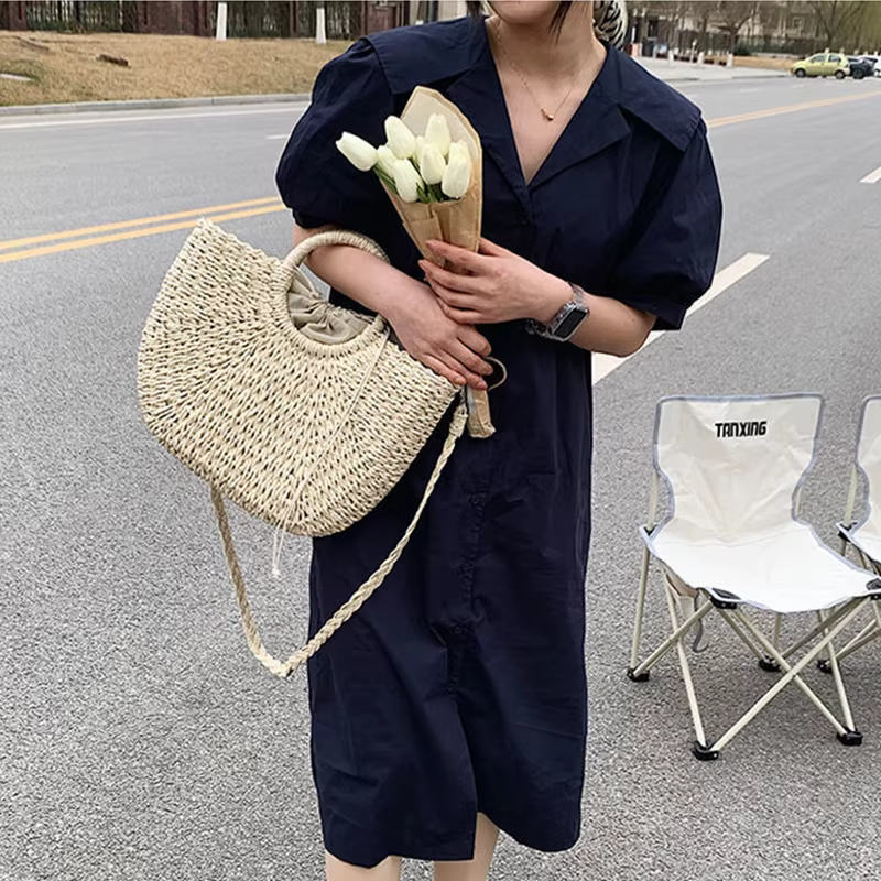 Sacs à main tissés en paille pour femmes, sac de plage de bord de mer de voyage fait à la main, sac seau à poignée d'été, fourre-tout de Shopping, panier Bolsa