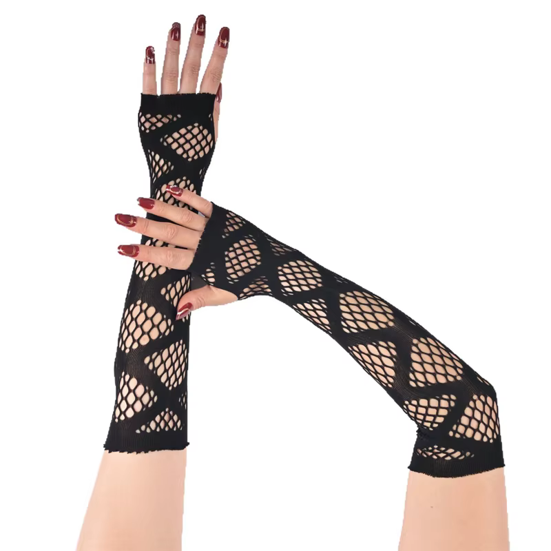 Manchons de bras ajourés noirs et Sexy, maille Punk, manches longues respirantes pour filles, décoration, gants de Performance Cosplay