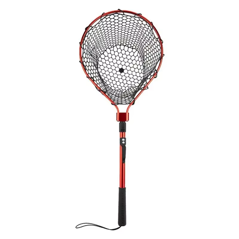 Filet de pêche avec poignée, filet d'atterrissage télescopique Portable en maille de Silicone pliable, filet à main pour poisson, accessoire d'équipement de pêche