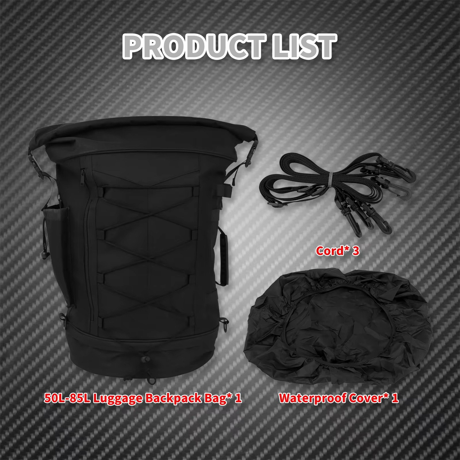 Sac à dos de bagage pour moto 50L-85L, sac de dossier avec sangles, sac de support arrière extensible universel pour la plupart des motos