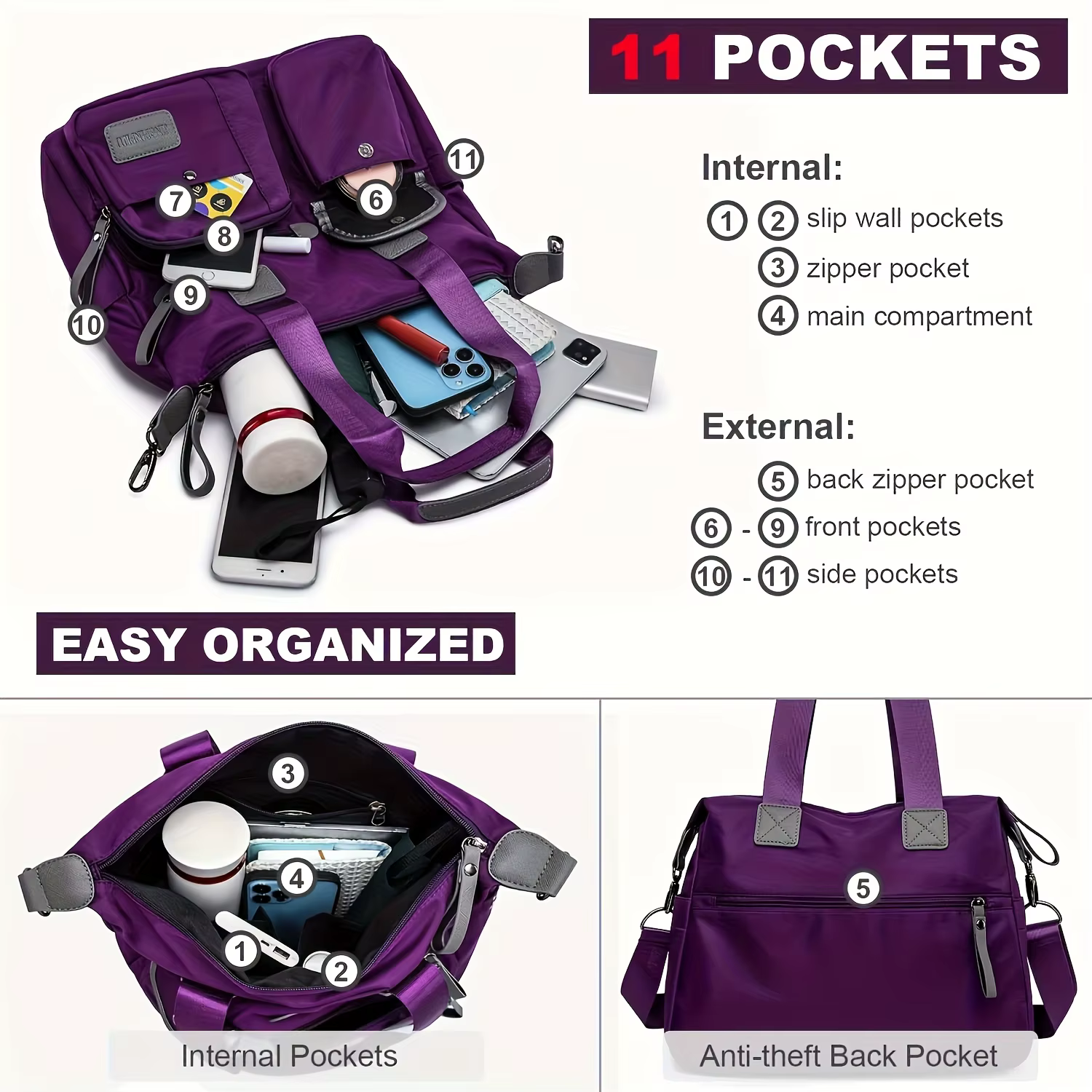 Sac à main tendance de grande capacité, sac messager décontracté, idéal pour les voyages de week-end des femmes, sac de sport, sac de bureau professionnel