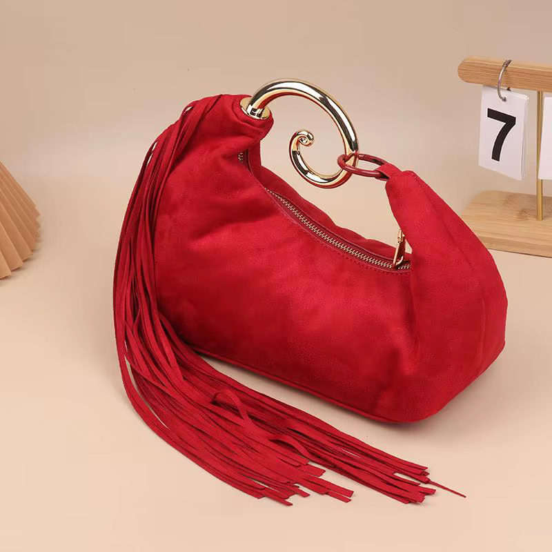 Sacs de soirée vintage tendance pour femmes, sacs à main en faux daim de luxe français avec poignée en métal durable