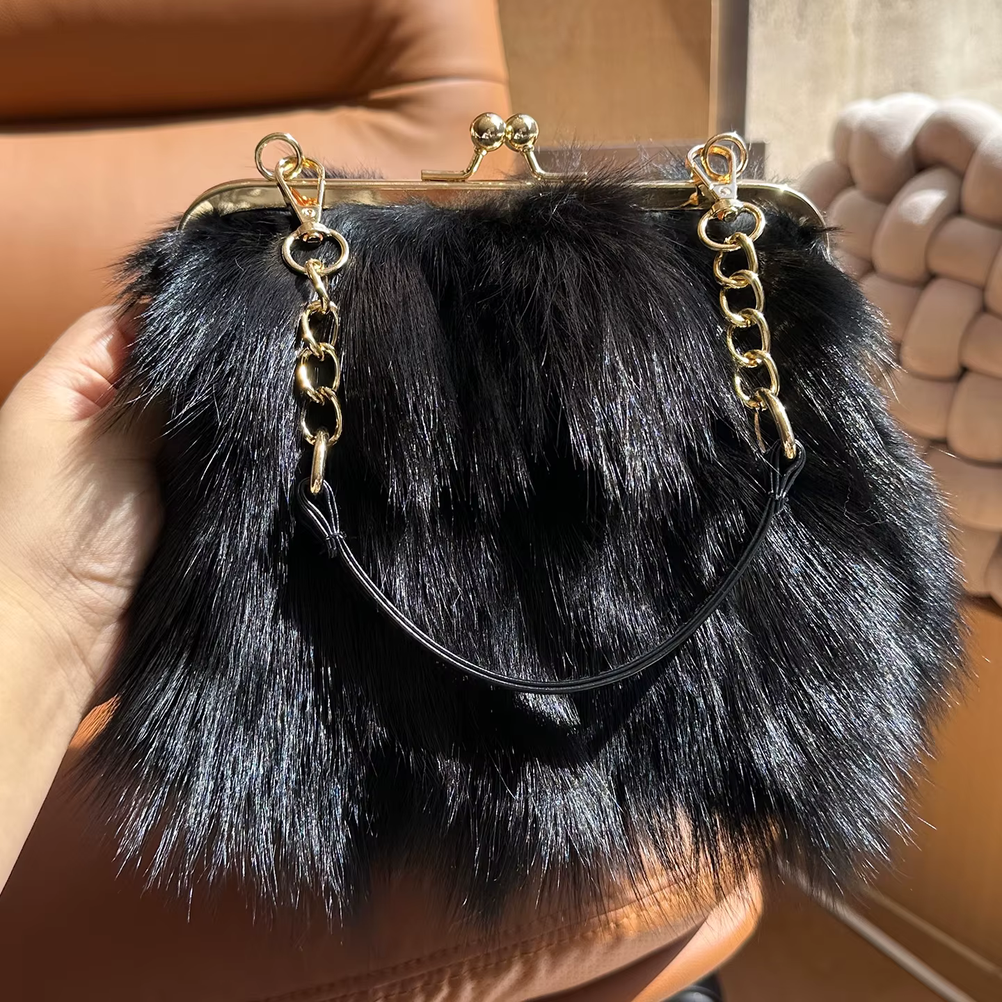 Sacs à main en vraie fourrure pour femmes, sac de luxe en fourrure de renard, sac à main en fourrure, sac de soirée en cuir véritable, sac à bandoulière en fourrure naturelle