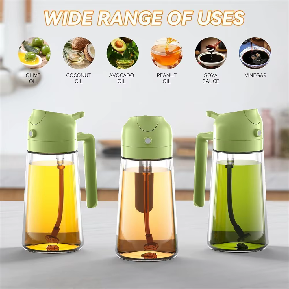 Pulvérisateur d'huile d'olive 16oz/470ml pour la cuisson-distributeur d'huile d'olive en verre 2 en 1 pour gadgets de cuisine, friteuse à air, salade et barbecue