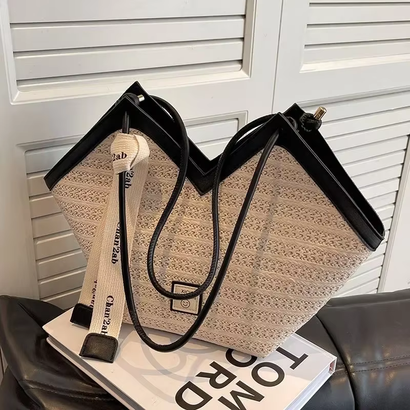 Sac à Main en Paille pour Femme, Sacoche de Plage Rétro, Tissée à la Main, Loisirs d'Été