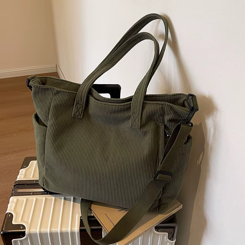 Sac à main en velours rayé à la mode, sac à bandoulière en velours côtelé de Style Simple, couleur unie, grande capacité, fourre-tout pour les déplacements