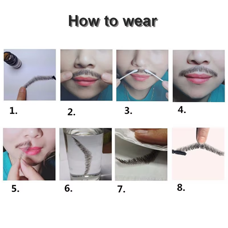 Belle moustache de barbe longue pour hommes, fête/film, noir, gris, maquillage réaliste, barbe en dentelle