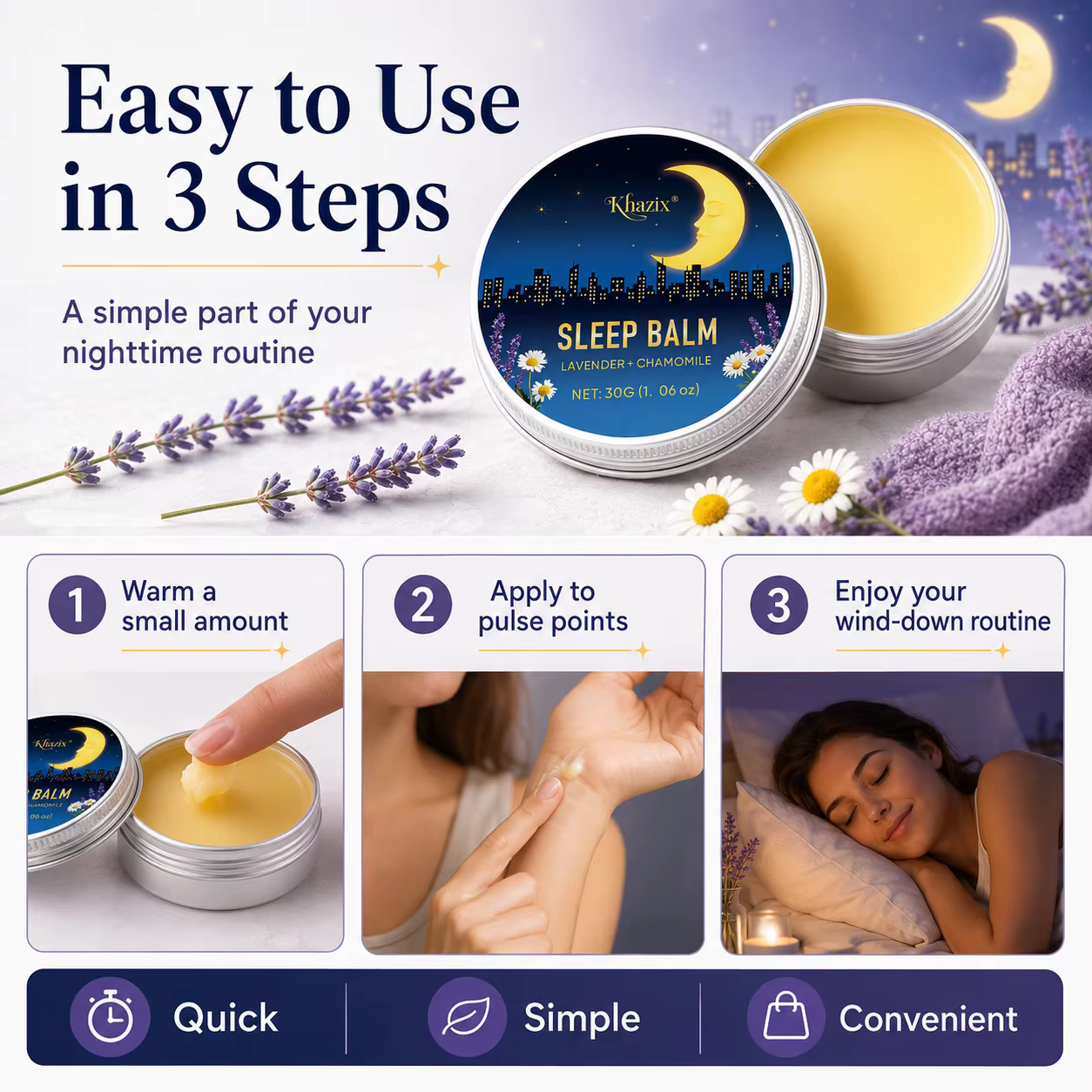 Baume de Nuit Apaisant 30g à la Lavande et à la Camomille – Arôme Relaxant