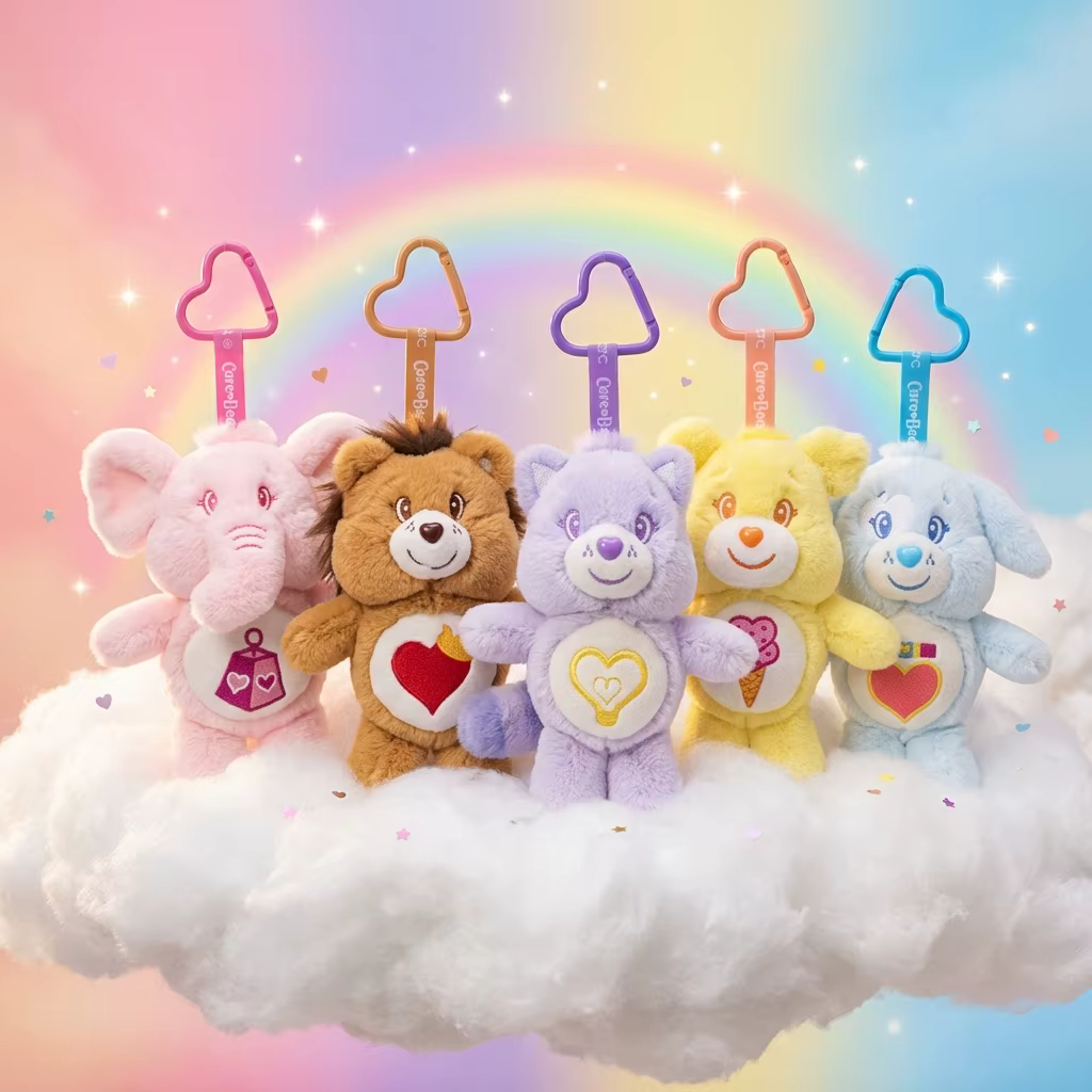 Porte-clés en peluche Care Bears Cousins 15 cm, pendentif animal, jouet en peluche de dessin animé, breloque pour sacs, cadeau, accessoire