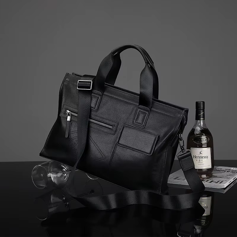 Porte-documents en cuir pour hommes, fourre-tout d'affaires de grande capacité, sac à main tendance, véritable première couche de peau de vache
