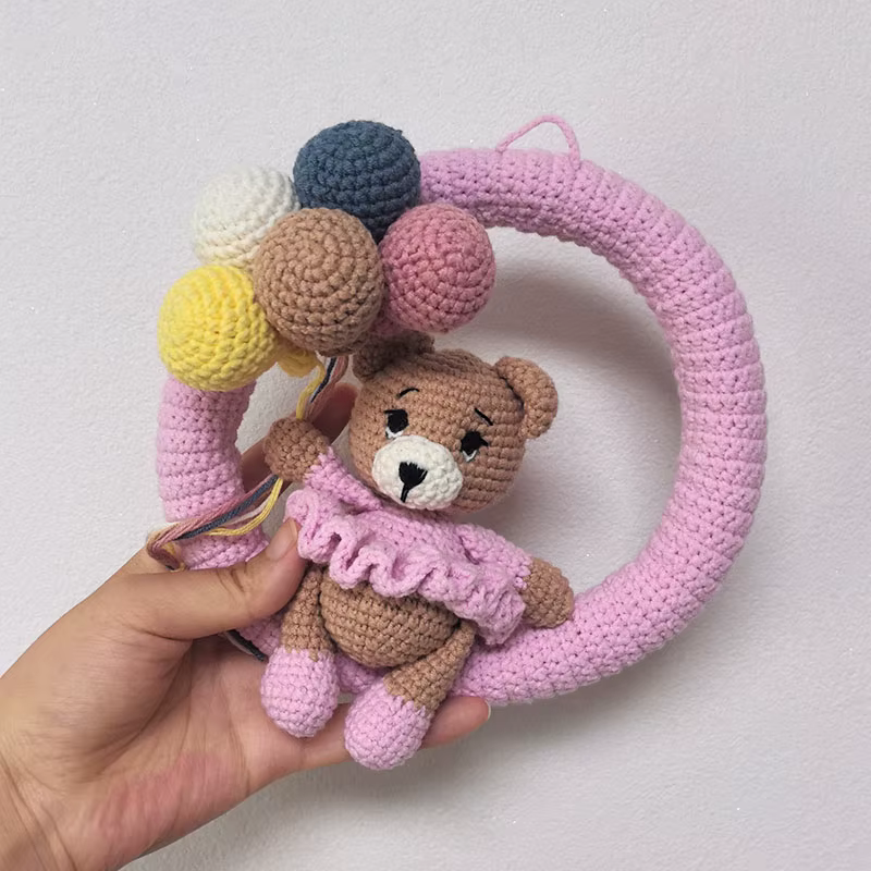 Ours ballon en Crochet fait à la main, décoration de maison en peluche Amigurumi mignonne, cadeau pour enfants, décoration de maison de fête d'anniversaire