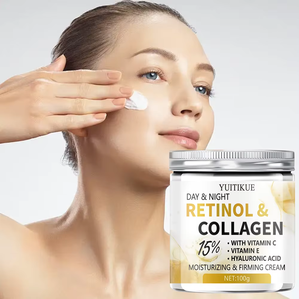 YUITIKUE Crème de Jour et de Nuit au Collagène 15% Rétinol 100g - Lift Firm Hydrater avec Acide Hyaluronique Vit C/E