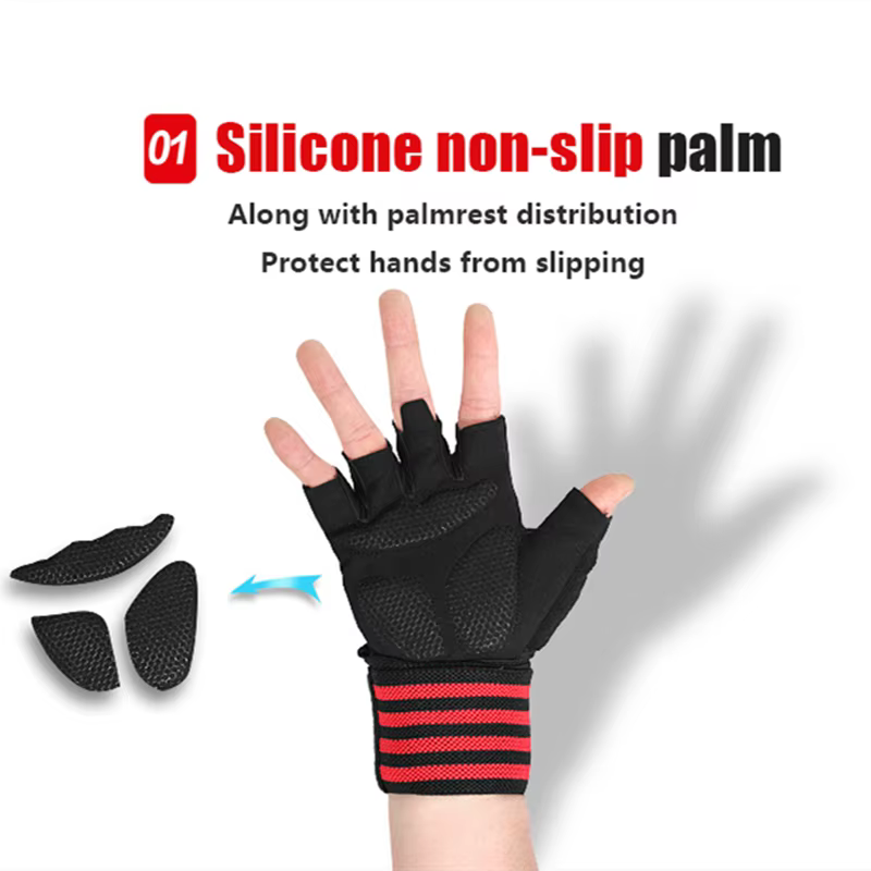 Gants de levage WePackage pour hommes et femmes, entraînement de musculation, gymnastique, fitness, enveloppes de poignet, demi-doigt, rouge