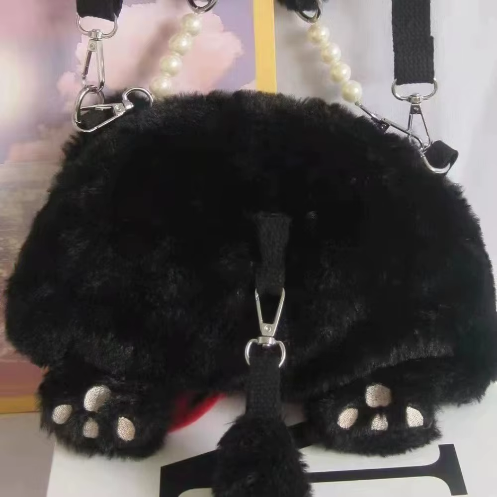 Sac à main mignon grande capacité en fausse fourrure en forme de chat, sac bandoulière pour femme