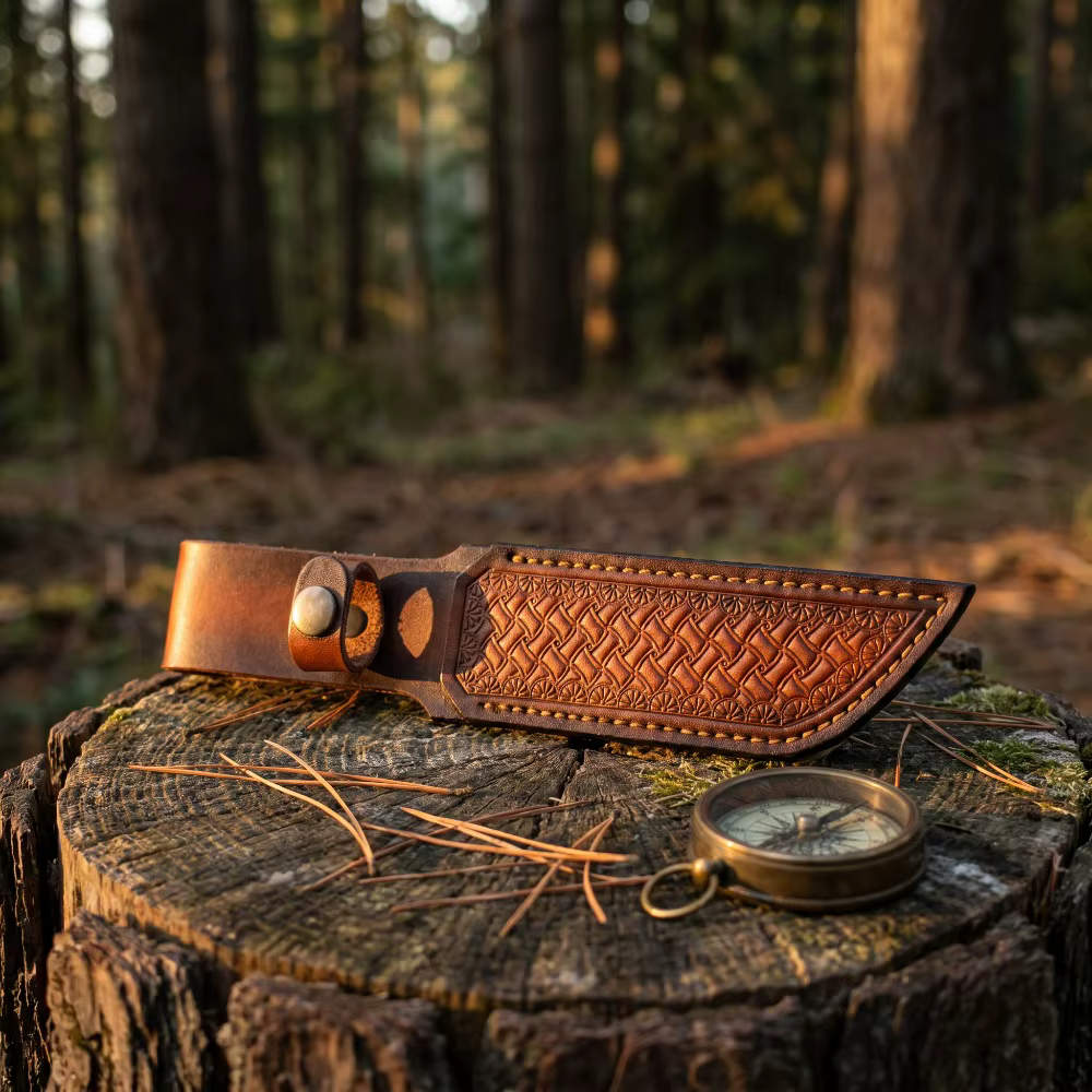 Étui à couteau en cuir fait main, motif sculpté rétro, pour port à la ceinture, idéal pour la chasse en extérieur et les couteaux fixes EDC