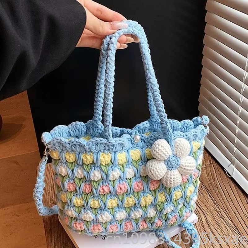 Sac bandoulière au crochet pour femme et fille, fait main, color block, léger, décontracté, pour l'été et le quotidien