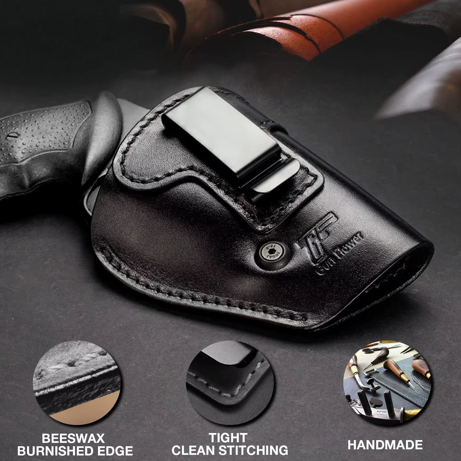 Étui en cuir fait à la main, adapté à la plupart des Revolvers à cadre J et à la plupart des Revolvers spéciaux.38 Ruger LCR, S & W 442/642, transport de ceinture intérieure