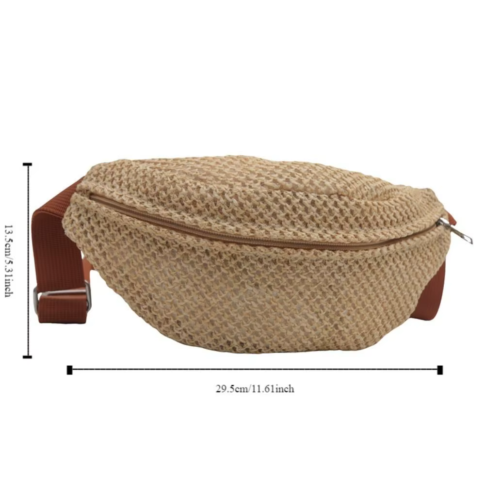 Sac demi-lune en paille tressée, pochette pour téléphone, sac à main tressé antivol, grande capacité, portable, réglable, pochette de sport pour la randonnée