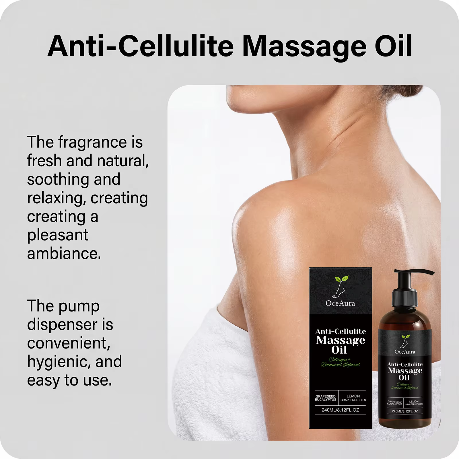 Huile de massage anti-cellulite au collagène pour l'abdomen et les cuisses