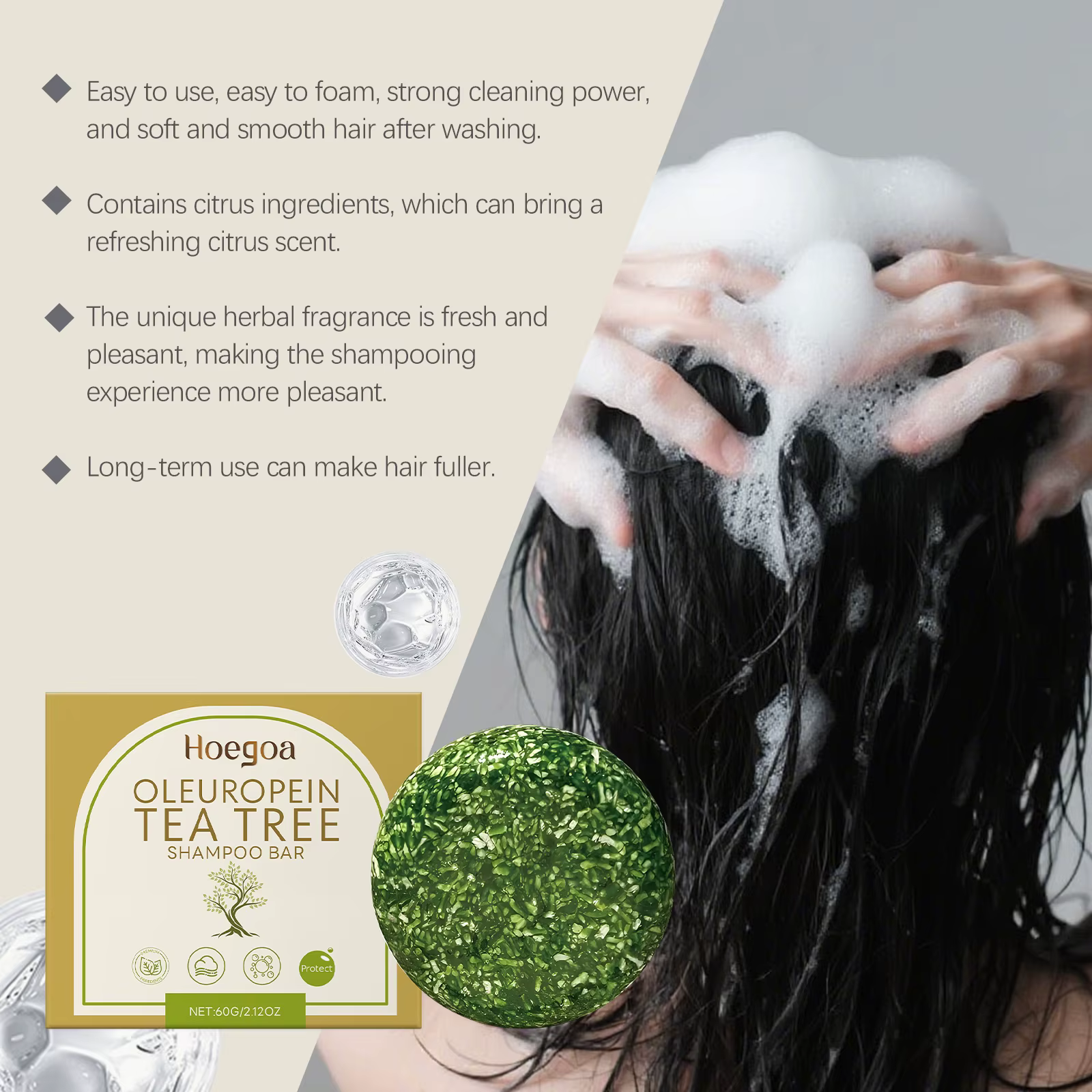 Savon Solide Anti-Pelliculaire Herbal Doux à l'Huile d'Arbre à Thé pour le Contrôle du Sébum et le Nettoyage du Cuir Chevelu, Soin Capillaire Réparateur pour Cheveux Abîmés